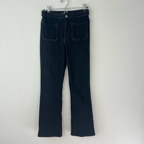 Maje Platane Braided Trim Flare Jeans Black - Picture 1 of 10